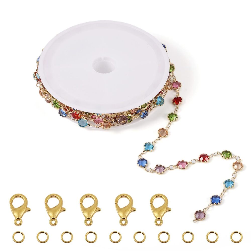 9714 2M Rhinestone Link Chain 18K Gold Plated Brass Cable Chain